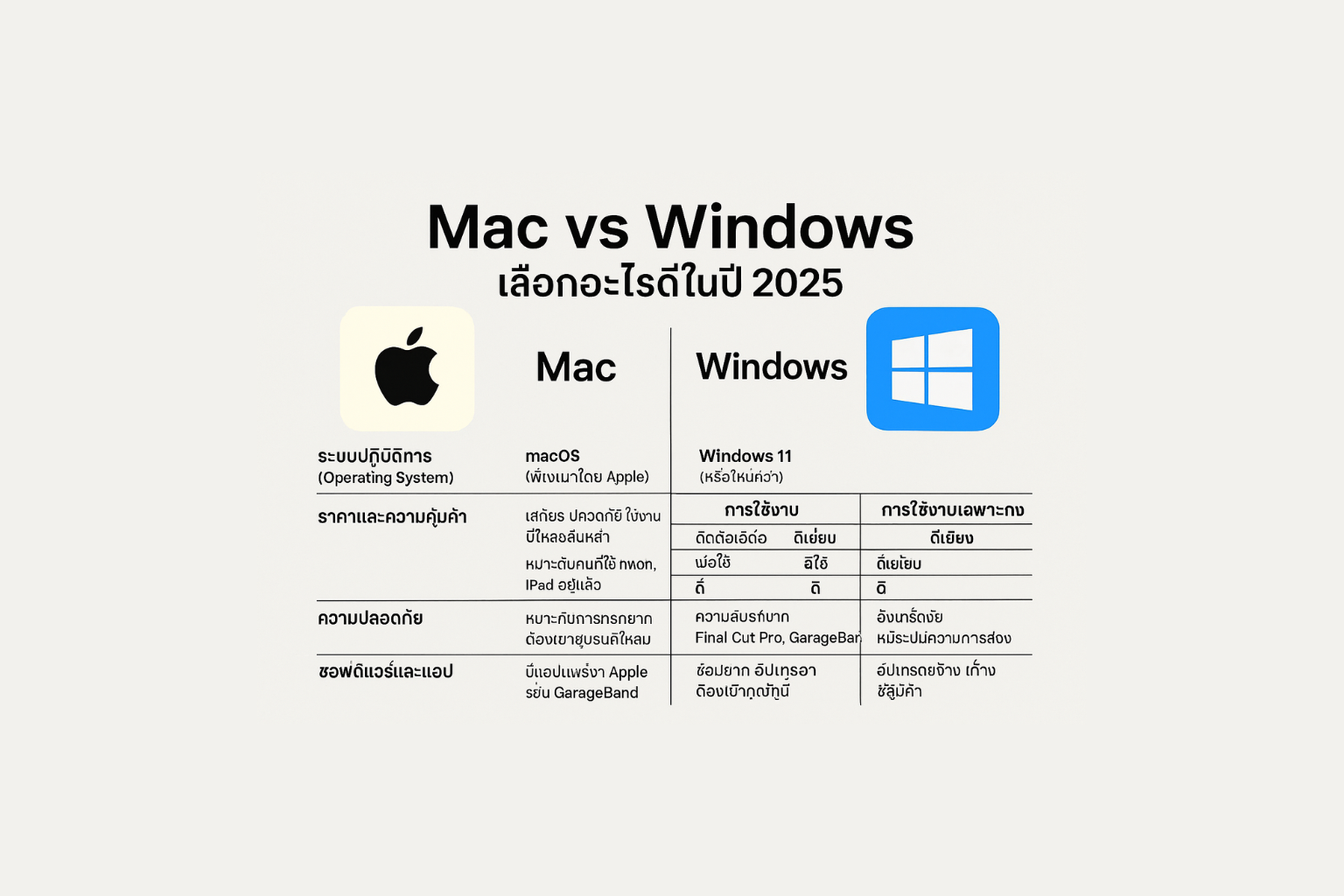 Mac กับ Windows ต่างกันยังไง? เปรียบเทียบข้อและดีข้อเสียในปี 2025 สำหรับคนกำลังตัดสินใจซื้อคอม